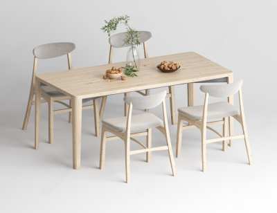 北欧实木餐桌椅组合3D模型下载